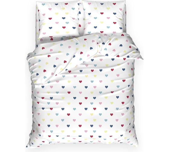 Комплект постельного белья Этель 2 спальный, Сolored Hearts 175*215 см, 200*220 см, 70*70 см 2 шт, поплин 125 г/м2, хлопок 10706925
