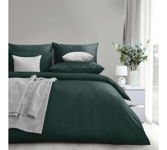 Комплект постельного белья Verossa 2,0 спальный, Страйп 120 гр/м2 Dark green с наволочками 50/70 927034