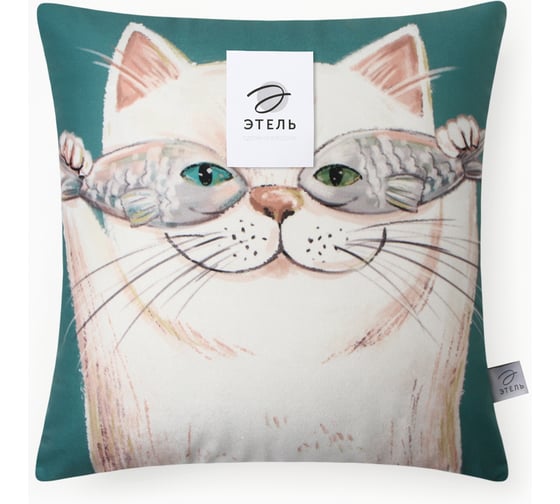Подушка Этель Счастливый котик 40x40 см, велюр, 100% п/э 10781893