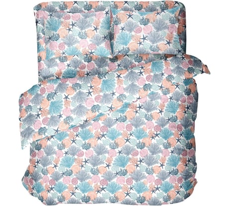 Комплект постельного белья Самойловский Текстиль Евро, Бязь 110 гр/м2, Кораллы с наволочками 50/70 776635