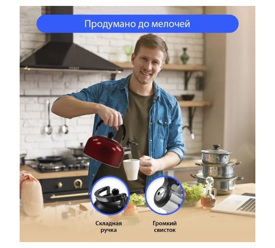 Чайник HOME ELEMENT HE-WK1602 красный рубин со свистком 36118