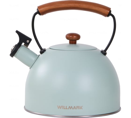 Чайник Willmark WTK-3694SS 2.8 л, со свистком, с крышкой, ручка из дуба, техн. Easy spout open, зеленый 2001455