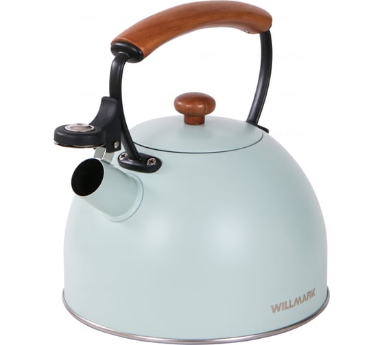 Чайник Willmark WTK-3694SS 2.8 л, со свистком, с крышкой, ручка из дуба, техн. Easy spout open, зеленый 2001455
