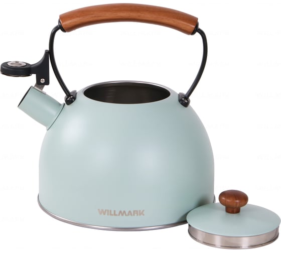 Чайник Willmark WTK-3694SS 2.8 л, со свистком, с крышкой, ручка из дуба, техн. Easy spout open, зеленый 2001455