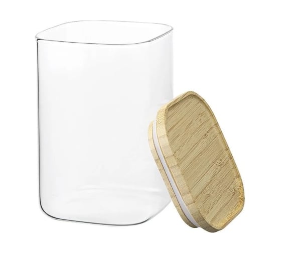 Банка для хранения Smart Solutions квадратная Glass Bamboo, 1.1 л SS0000160