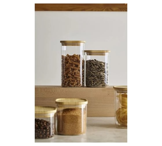 Банка для хранения Smart Solutions квадратная Glass Bamboo, 1.1 л SS0000160