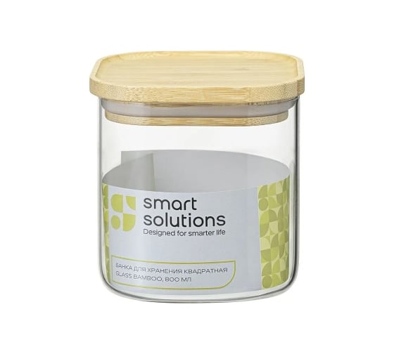 Банка для хранения Smart Solutions квадратная Glass Bamboo, 0.8 л SS0000159