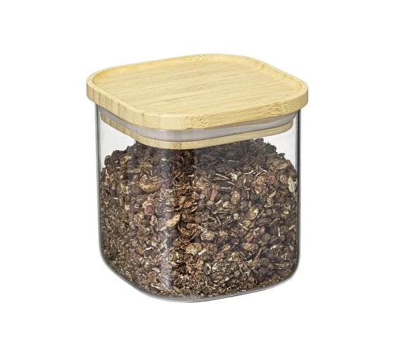 Банка для хранения Smart Solutions квадратная Glass Bamboo, 0.8 л SS0000159
