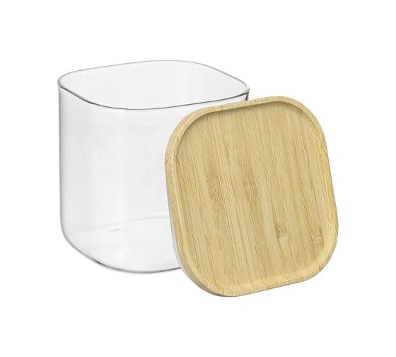 Банка для хранения Smart Solutions квадратная Glass Bamboo, 0.8 л SS0000159