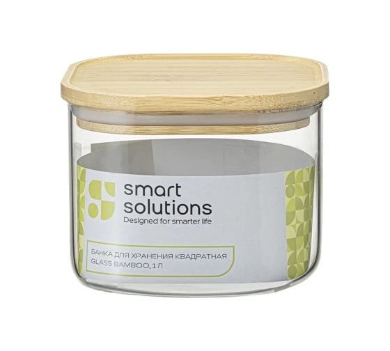 Банка для хранения Smart Solutions квадратная Glass Bamboo, 1 л SS0000164