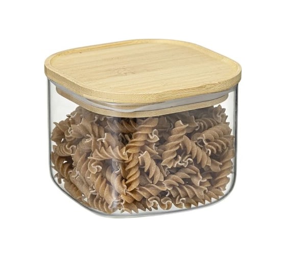 Банка для хранения Smart Solutions квадратная Glass Bamboo, 1 л SS0000164