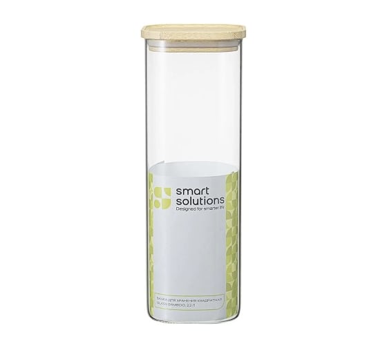 Банка для хранения Smart Solutions квадратная Glass Bamboo, 2.2 л SS0000163