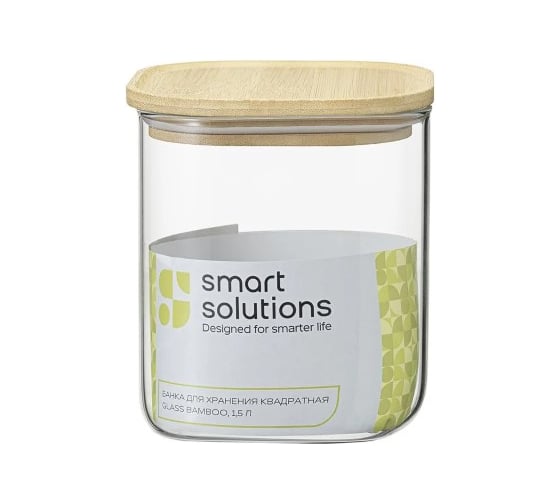 Банка для хранения Smart Solutions квадратная Glass Bamboo, 1.5 л SS0000165