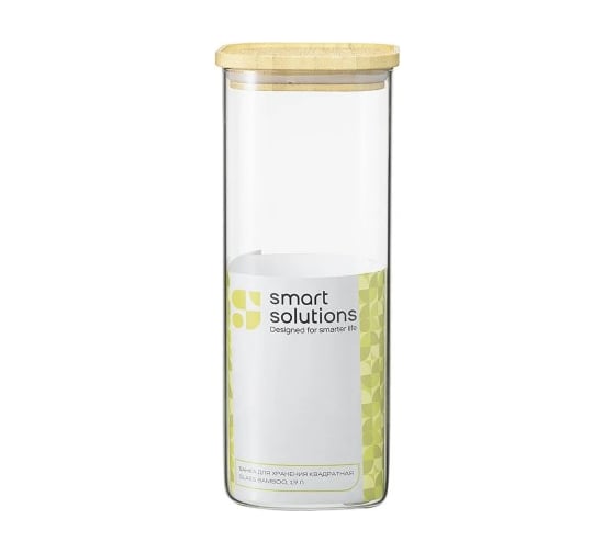 Банка для хранения Smart Solutions квадратная Glass Bamboo, 1.9 л SS0000162