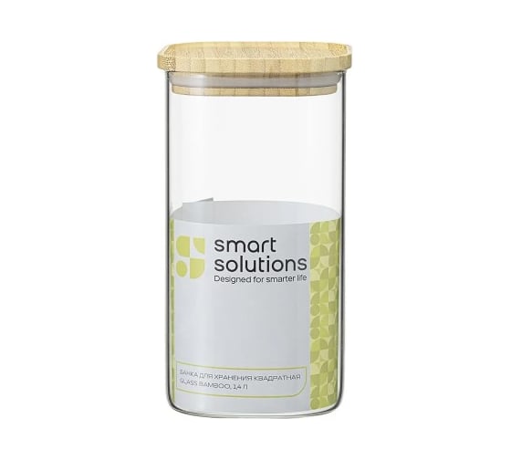 Банка для хранения Smart Solutions квадратная Glass Bamboo, 1.4 л SS0000161