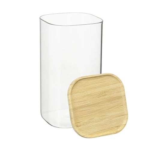 Банка для хранения Smart Solutions квадратная Glass Bamboo, 1.4 л SS0000161