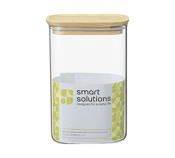 Банка для хранения Smart Solutions прямоугольная Glass Bamboo, 1.3 л SS0000168