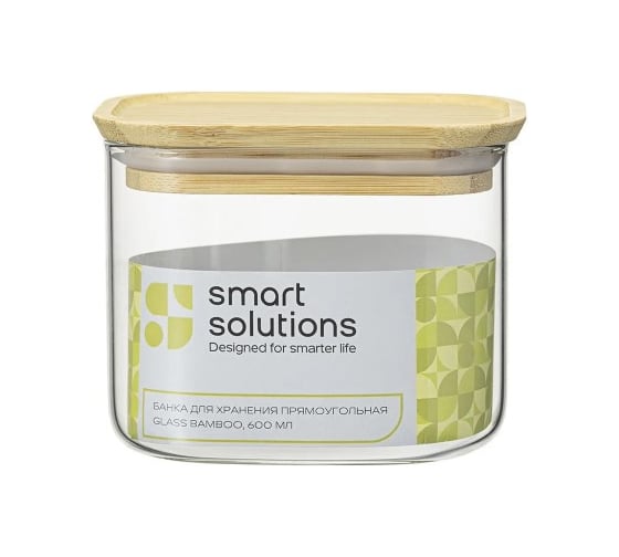 Банка для хранения Smart Solutions прямоугольная Glass Bamboo, 0.6 л SS0000166