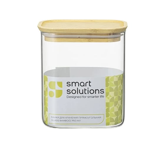 Банка для хранения Smart Solutions прямоугольная Glass Bamboo, 0.950 л SS0000167