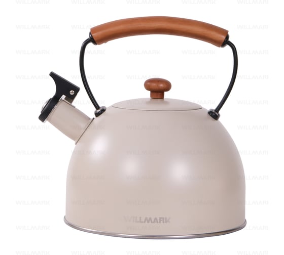 Чайник Willmark WTK-3694SS 2.8 л, со свистком, с крышкой, ручка из дуба, техн. Easy spout open, кремово-белый 2001456
