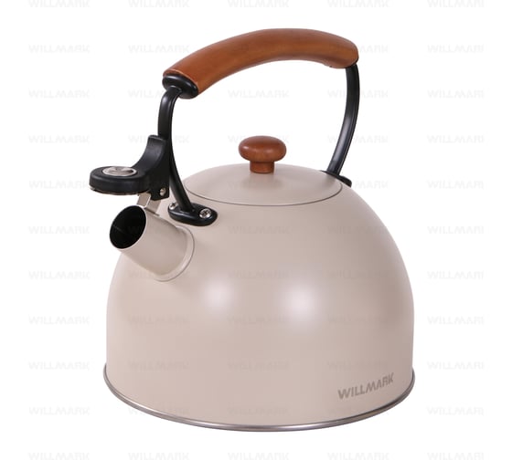 Чайник Willmark WTK-3694SS 2.8 л, со свистком, с крышкой, ручка из дуба, техн. Easy spout open, кремово-белый 2001456