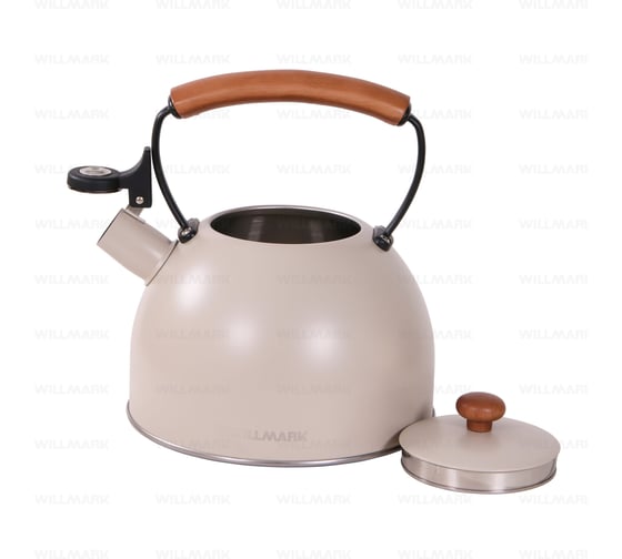 Чайник Willmark WTK-3694SS 2.8 л, со свистком, с крышкой, ручка из дуба, техн. Easy spout open, кремово-белый 2001456