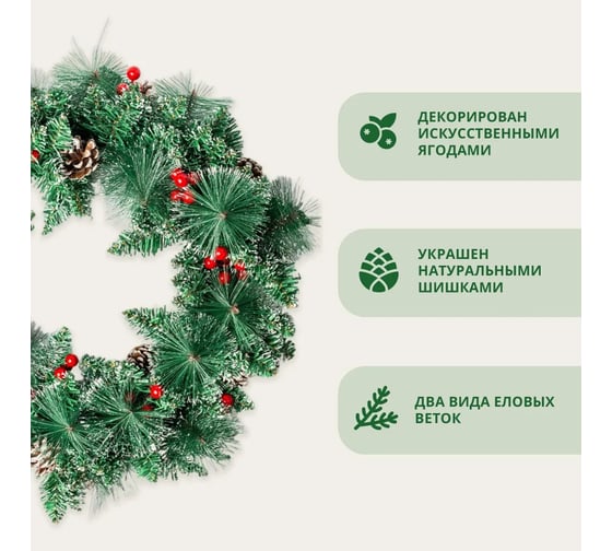 Венок новогодний декоративный B&H "Сочные ягодки и шишки" BH2484