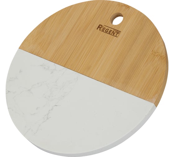 Разделочная доска Regent inox круглая, вставка белый мрамор, 24x24x1,2 см, Linea Bamboo 93-BM-9-03