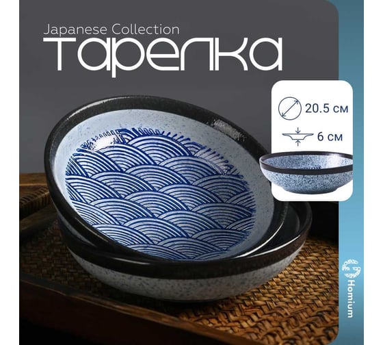 Тарелка Homium Japanese Collection Top, диаметр 20.5 см, глубокая, синий top09