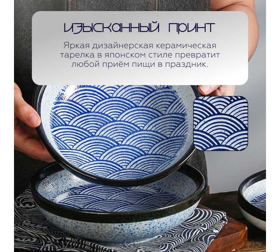 Тарелка Homium Japanese Collection Top, диаметр 20.5 см, глубокая, синий top09