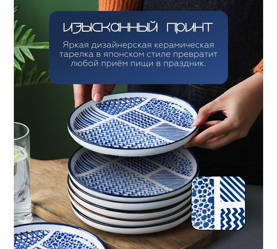 Тарелка Homium Japanese Collection Top, диаметр 20 см, белый/голубой top01