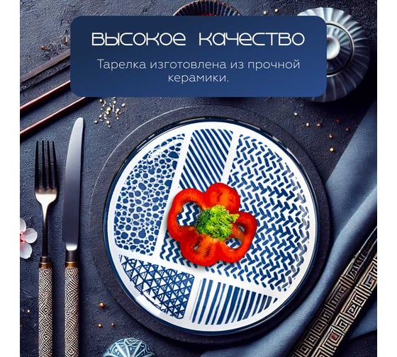 Тарелка Homium Japanese Collection Top, диаметр 20 см, белый/голубой top01