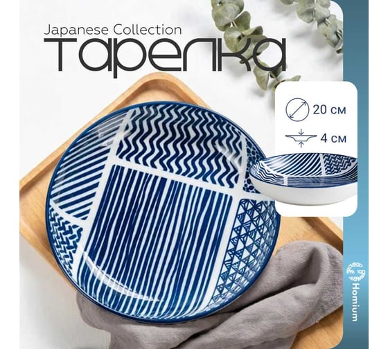 Тарелка Homium Japanese Collection Top, диаметр 20 см, белый/синий top02