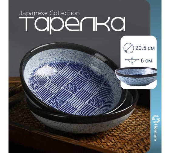 Тарелка Homium Japanese Collection Top, диаметр 20.5 см, глубокая, синий top10
