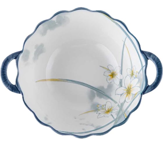 Тарелка Homium Japanese Collection, Цветочная коллекция, D23, глубокая, с ручками, белый/синий flowers03