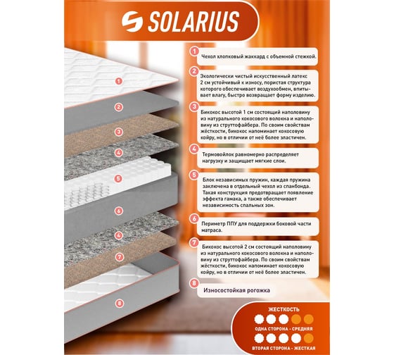 Ортопедический матрас Solarius Санрайз Бикокос 20 140x200 см ms-sunrise20bikokos-140200