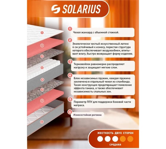 Матрас ортопедический Solarius Классика 22 180x200 см ms-klassika22-180200