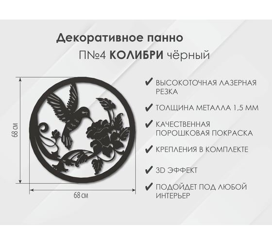 Панно Колибри П4, Чёрный Глазовский завод металлоизделий ФОРВАРД-МЕБЕЛЬ 102109