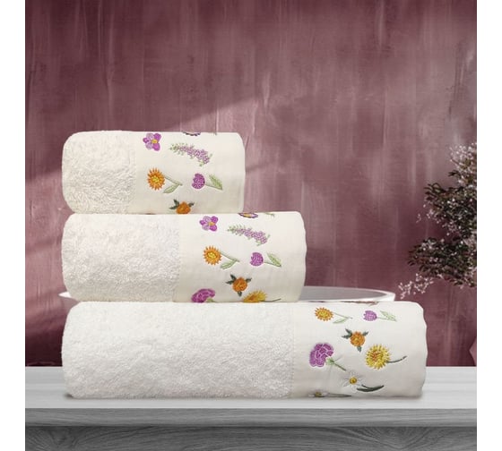 Набор полотенец Arya Home Arya 30x50/50x90/70x140 3 шт., Flores Экрю 8680943249319 1