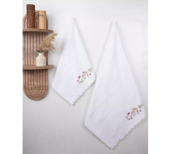 Полотенце Arya Home Arya с вышивкой, 50x90, Flora Белый 8680943252951