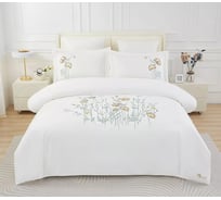 Постельное белье Arya Home Arya Deluxia Сатин, с вышивкой, 2 спальное, 200x220, Amarilla Белый 8680943246875