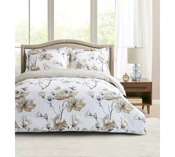 Постельное белье Arya Home Arya Simple Living, из печатного сатина, 1.5 спальное, 160x220, Misty Бежевый 8680943243294