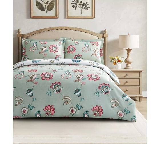 Постельное белье Arya Home Arya Simple Living, из печатного сатина, семейное, 160x220, Moss Зеленый 8680943243621 1