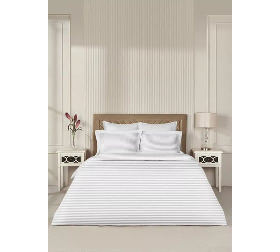 Постельное белье Arya Home Arya Vip из страйп сатина, 1.5 спальное, 160x220, Белый 8680943244420