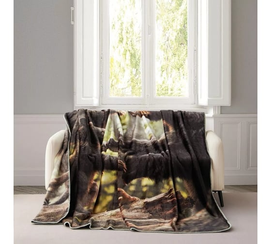 Плед Arya Home Arya с принтом, 150x200, Bear Family Черный 8680943247360