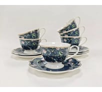 Чайный набор Arya Home Arya из костяного фарфора, 220 мл, 12 предметов, Black Lotus Черный 8680943246462