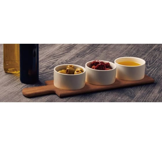 Набор соусников на деревянной подставке Arya Home Arya 3 предмета, 36.5x10x6 см, дерево 8680943246325 1