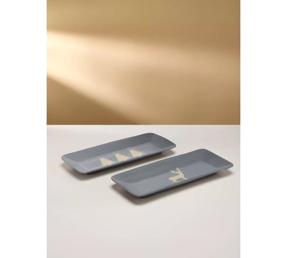 Глиняный набор cервировочных тарелок Arya Home Arya Christmas Siberia 2 предмета, 30,2x13,5 см, серый 8680943243072