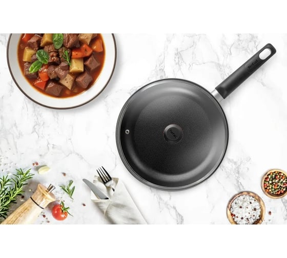 Сковорода TEFAL Easy Plus Э 04237124 круглая 24 см, ручка.:несъемная. (без крышки) черный (9100054095) 2028469