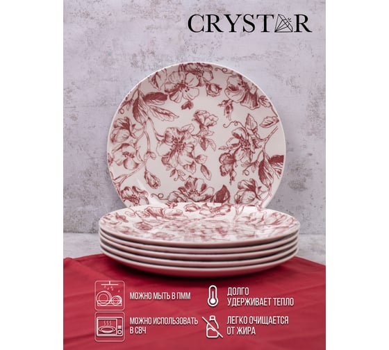 Тарелка обеденная CRYSTAR BOTANICA бордо, 24 см CND001